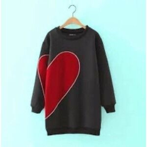 Sweatshirt Dress Oversized Heart Women's Size 6 Black VKOZEN Japanese Brand